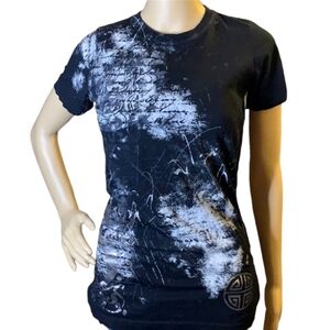 Y2K Sinful by Affliction Silver Metallic Foil Black Distressed Graphic Tee